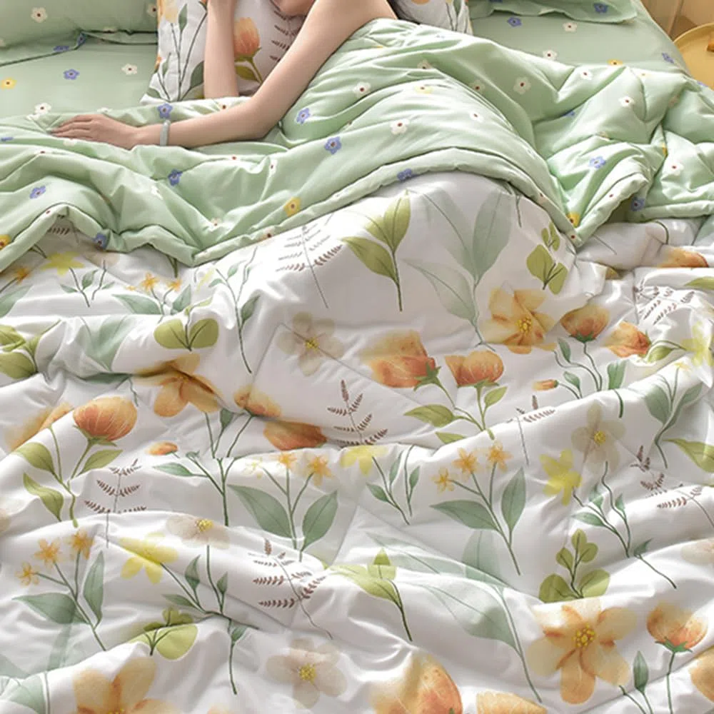 Chickwin Verde Colcha Bouti Acolchada Colcha de Verano y Primavera, 150x200cm Reversible Suave Floral Cubre Cama Entretiempo para Cama Individual Edredón Manta de Dormitorio