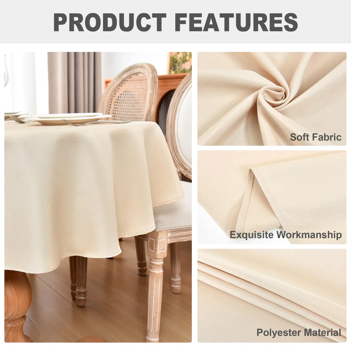 eeivs Mantel ovalado color beige, 152 x 213 cm, para mesa de comedor | Mantel de tela de poliéster lavable, color liso, uso diario para el hogar, cocina, fiesta, boda