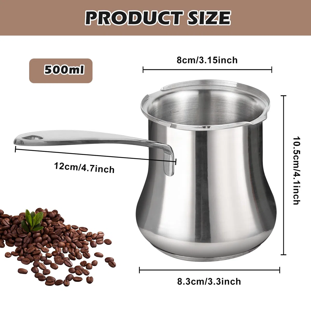 BORDEAG Cafetera turca, cafetera de 500 ml, cafetera turca, cafetera griega de acero inoxidable para preparar café y espuma de leche