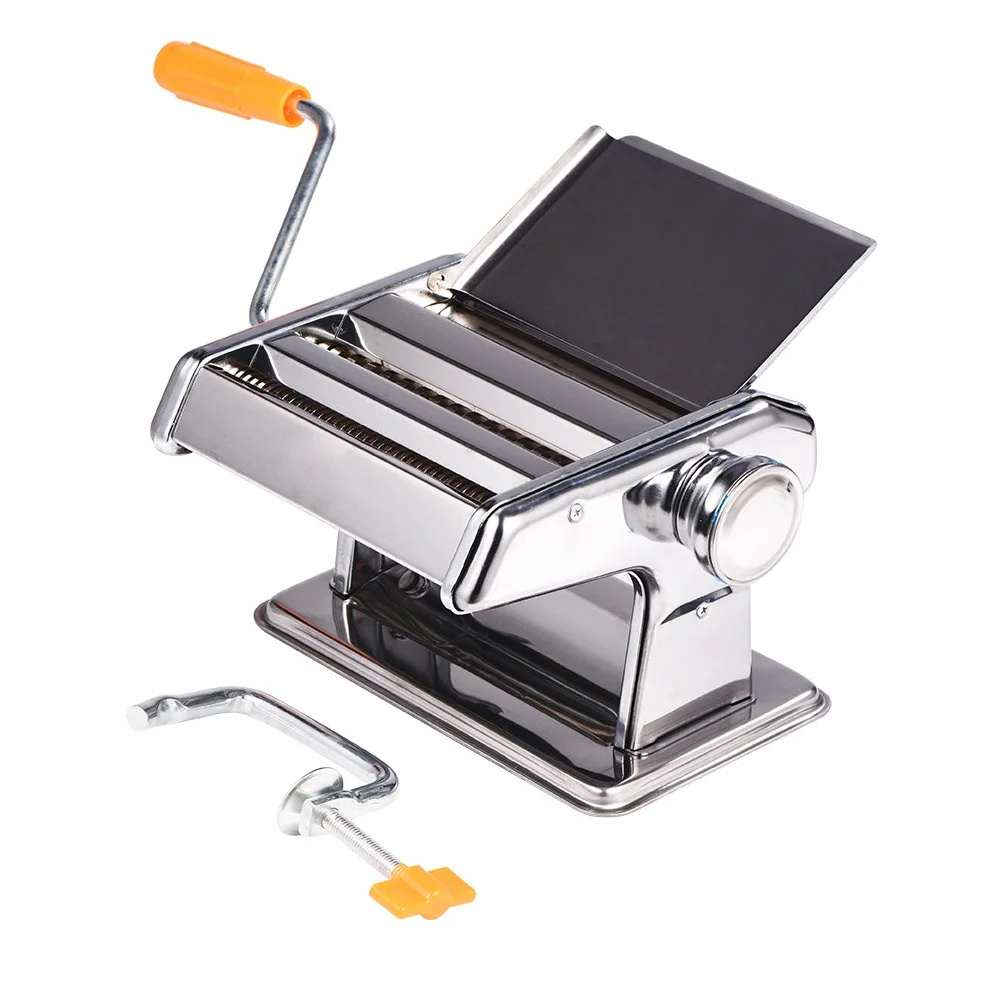 Walfront Máquina para Hacer Pasta Máquina para Hacer Fideos Manual de Acero Inoxidable con 2 Anchos de Hoja Ajustables 2,5 Mm y 4,5 Mm Manivela Extraíble Base Antideslizante para los Amantes de la