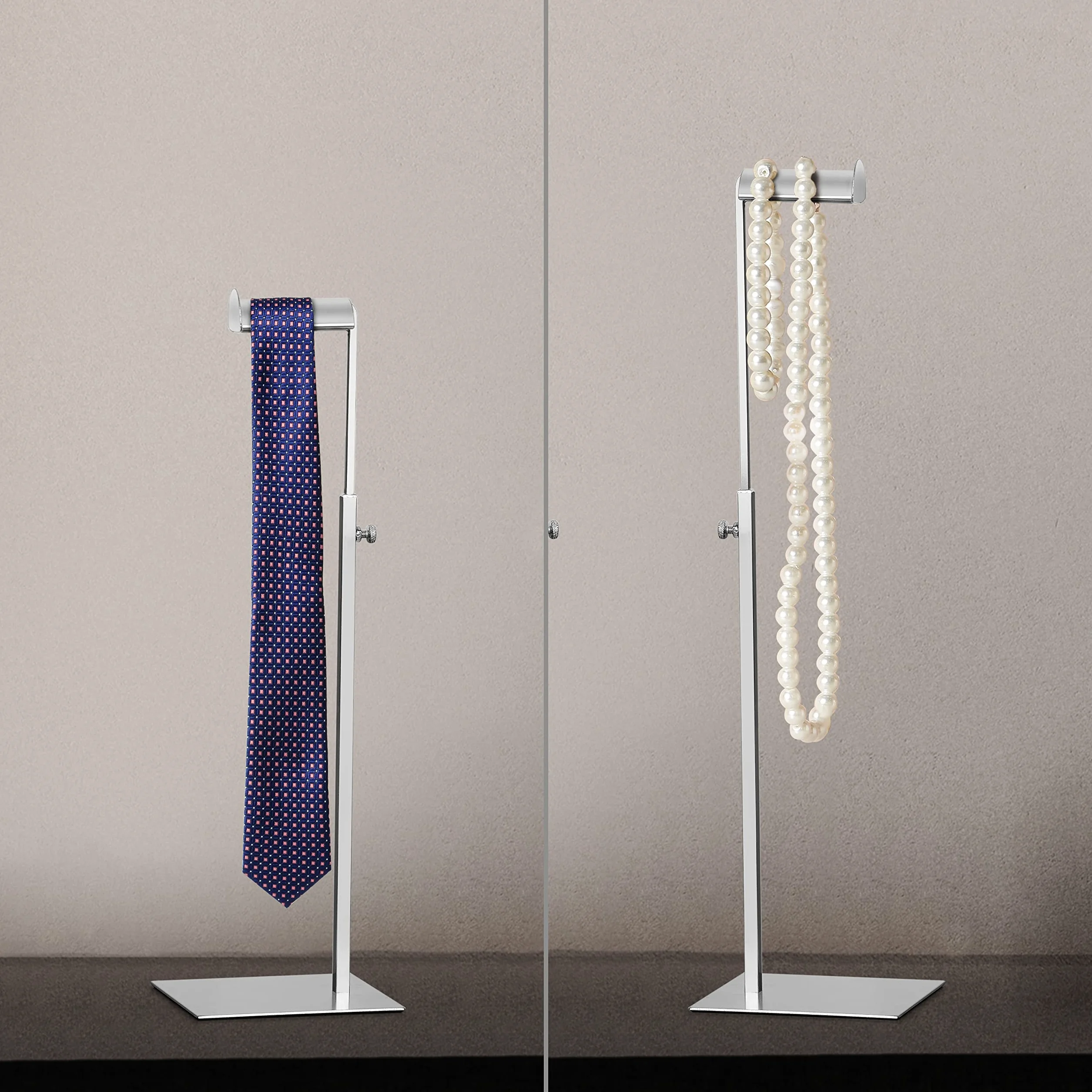 Perchero de Pie Ajustable para Bolsos [Pack de 2] - Soporte para Bolsos de Mano Multiusos - Colgador Bolsos de Acero Inoxidable Plata Metálico - Fácil Ajuste de la Altura, Base Plana Estable