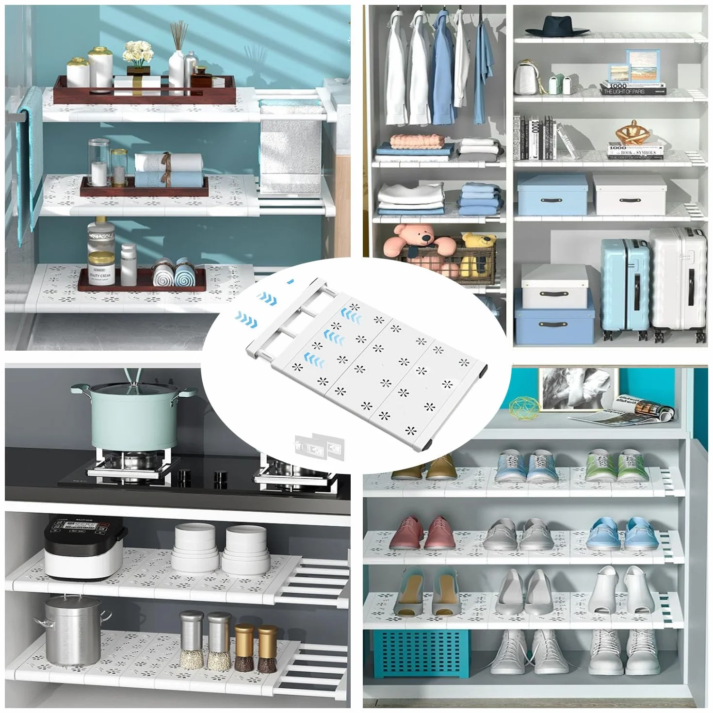 Estante ajustable para armario, estantes para armario, estantería sin necesidad de taladrar, sistema de organización de armario, estantería telescópica para armario, armario, cocina, baño (38