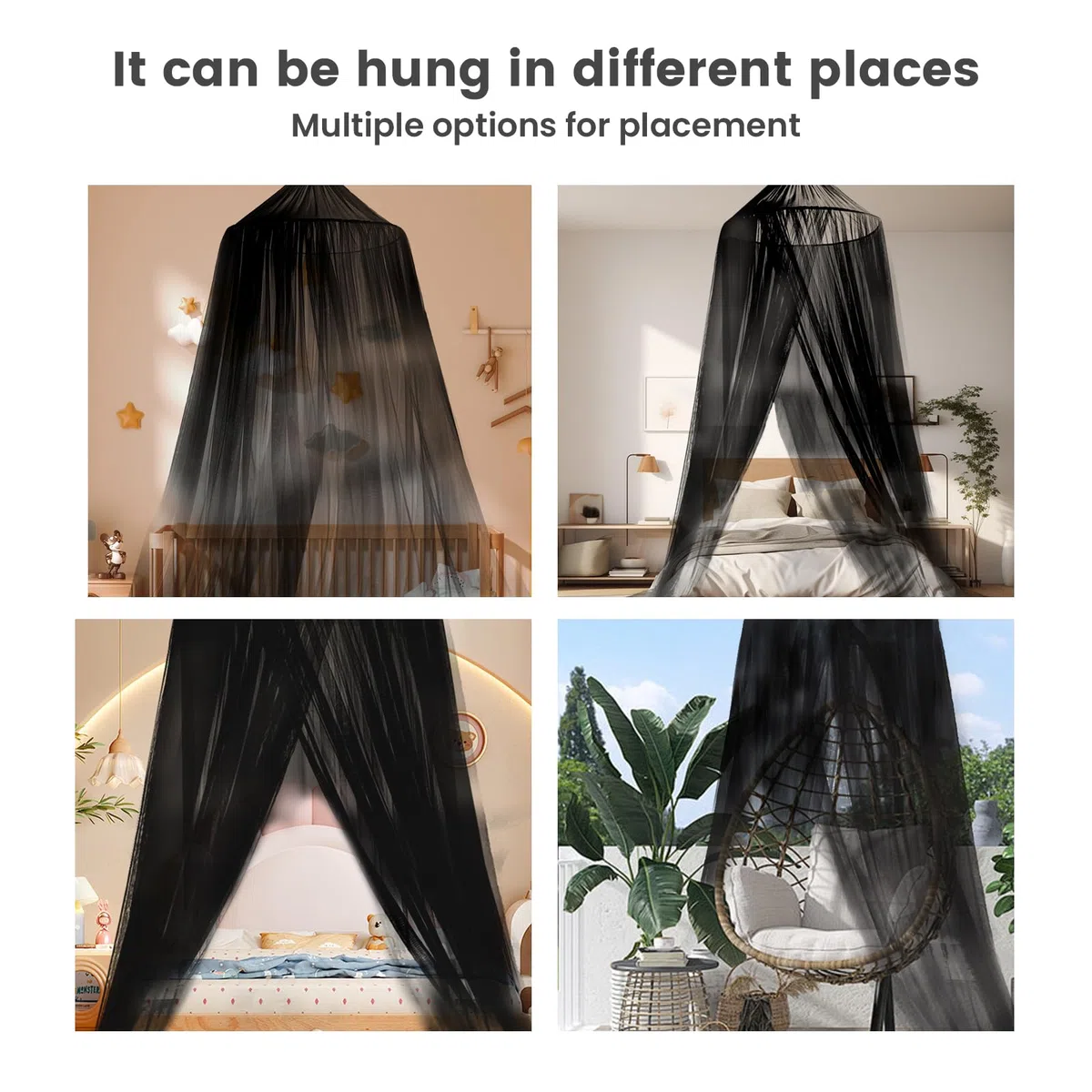 ZIQINPSQ Mosquitera para cama, toldo de cama para cama individual, doble y king, mosquitera para interiores y exteriores, cama de niños y camas de adultos (negro)