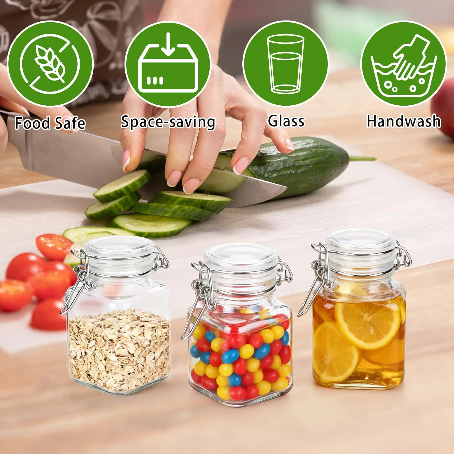 24 Frascos de Vidrio Pequeños con Tapa de Clip,Tarros Cristal Conservas de Clip,Tarros con Cierre de Alambre,Herméticos y Duraderos Tarro de Vidrio para Mermelada,Cereales,Especias