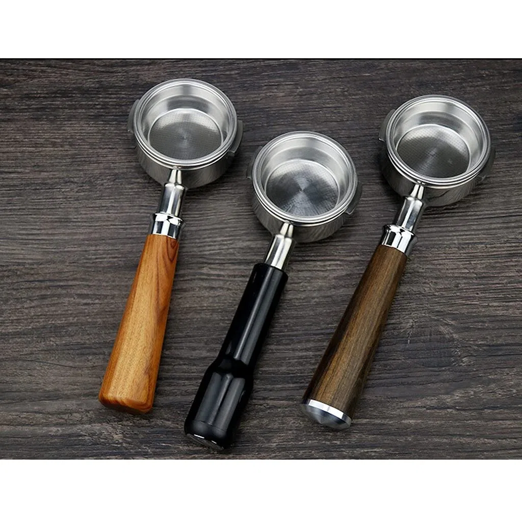 QUNINE Mango Sin Fondo De Café Modificado De Acero Inoxidable De 58 Mm Compatible con Cafetera Mango De Madera Mango De Café (Tamaño : C) (Color : C) (Color : Grey) (Padre)