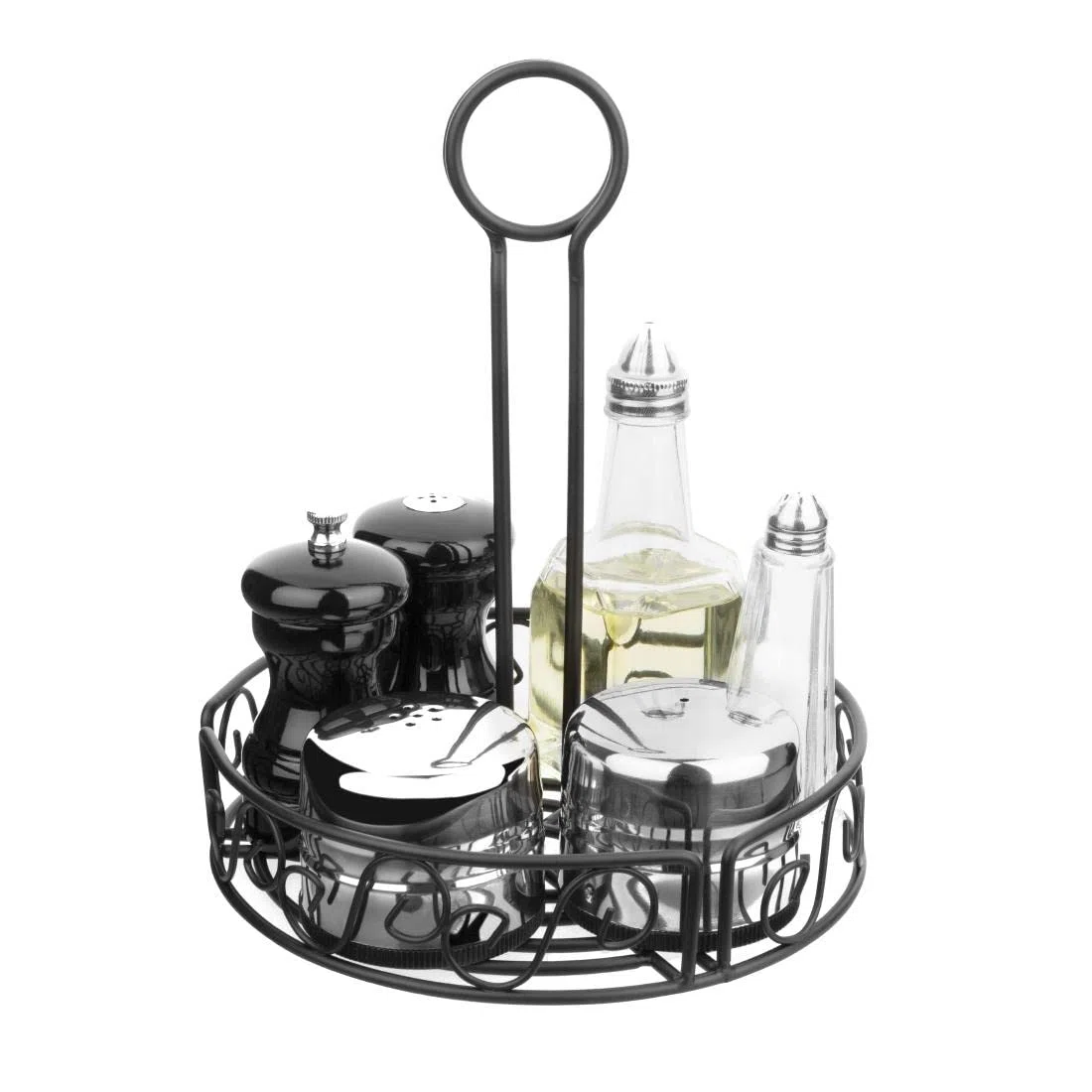 Soporte para condimentos Olympia. Soporte de alambres negros de 235 mm x 195 mm