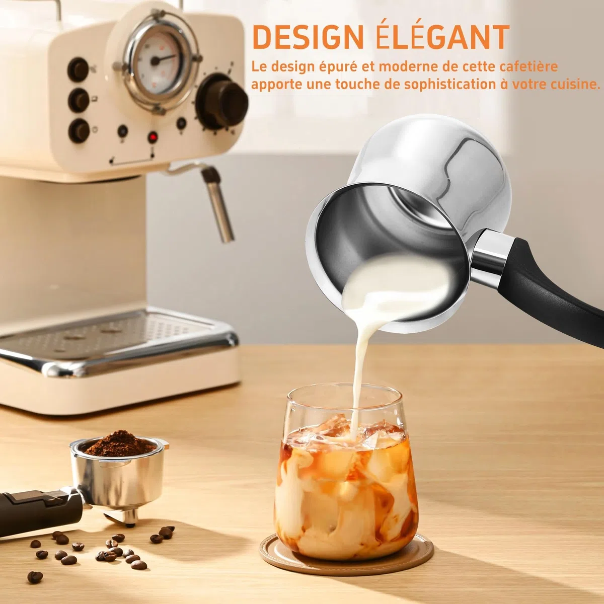 UKCOCO - Cafetera turca de acero con tapa y asa para preparar café té y leche compatible con placas de inducción y Stovetop