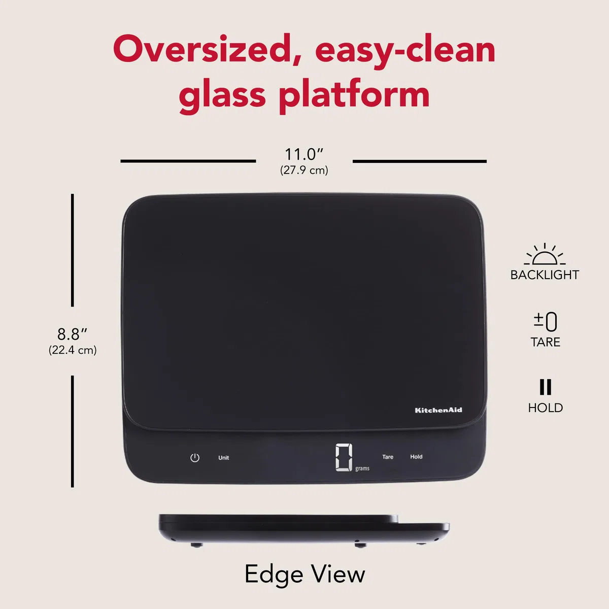 KitchenAid KQ917 - Báscula digital de cocina y alimentos con superficie de vidrio de alta capacidad, capacidad de 30 libras y precisión, gramos, onzas, libras, onzas líquidas y mililitros, LED