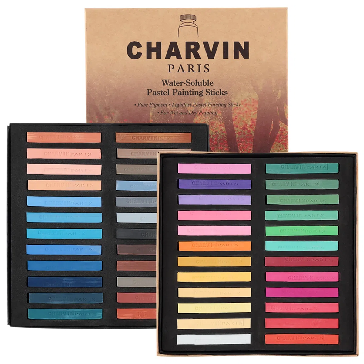 Charvin Artist Colored Chalk Pastels (juego de 48) – Solubles en agua pastel para pintura húmeda y seca
