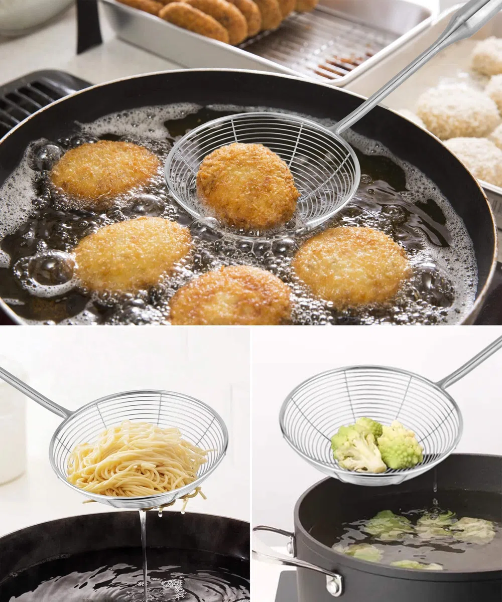 Colador de araña de acero inoxidable 304 para cocinar y freír, utensilios de cocina, colador de alambre, cuchara coladora de pasta, 5.4 pulgadas