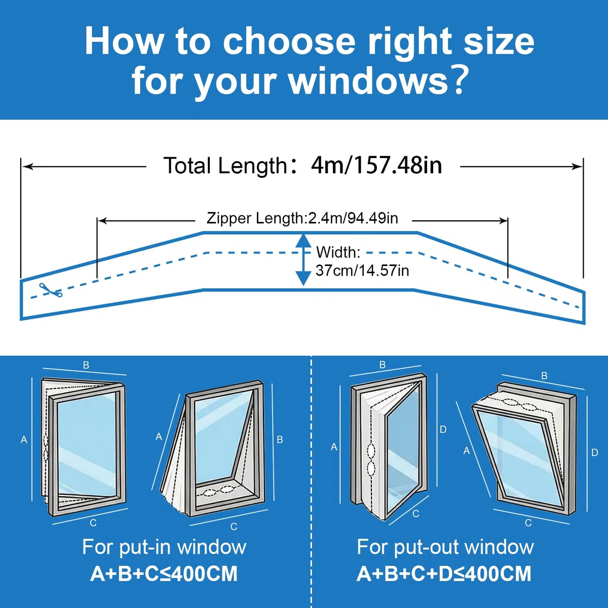Sello de Ventana Universal, 400cm Junta de Ventana Portátil para Aires Acondicionados y Secadora de Muebles, Kit de Sellado para Aire Acondicionado con Cremallera Doble, Fácil Instalación