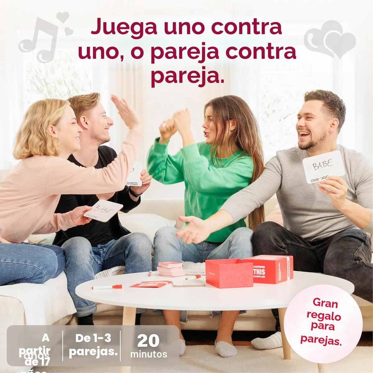 Answer This - Couples - ¿Cuánto Conoces a Tu Pareja? - Juego de Cartas de Relación y Conversación para Noche Romántica o Fiesta - Ideal para Aniversario y Regalo de San Valentín en Inglés