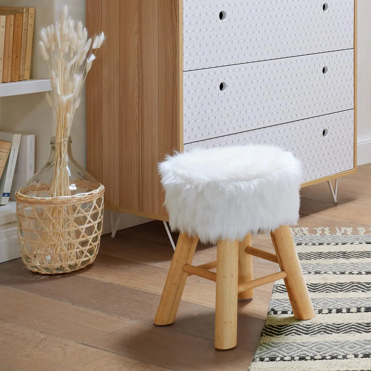 Atmosphera - Taburete 'Oslo' Efecto Pelo Blanco