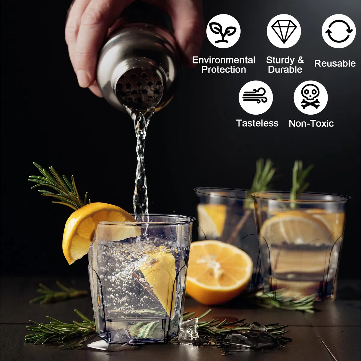 Vasos de Plastico Reutilizables 200 ml 40 Piezas Vasos de Plástico Duro Vasos Transparentes Copas Plastico para Postres Frutas Entrantes Coctel Champán y Cerveza