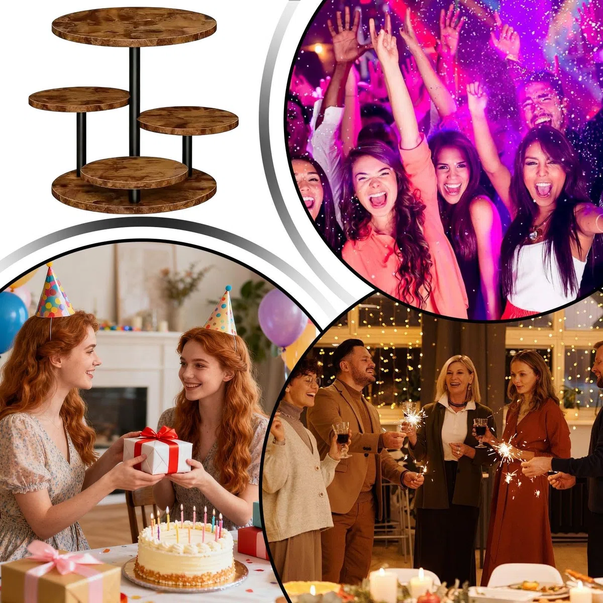 Genérico Torre De Cupcakes Bandeja Postres 4 Niveles | Torre De Pastel Giratoria 360 Grados Para Bodas Cumpleaños Hogar Cocina Cafetería Panadería Vacaciones Reuniones Familiares