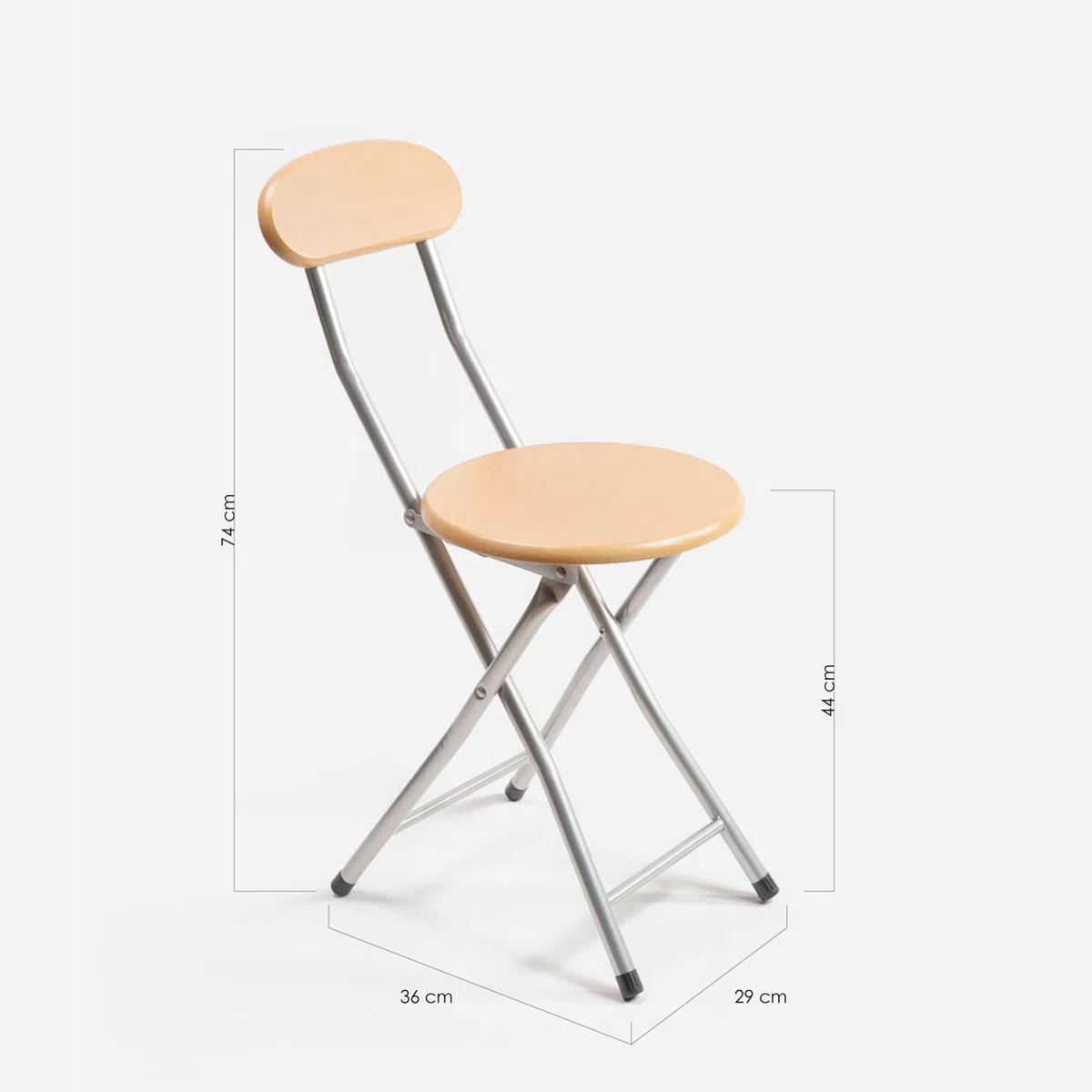 THE SECRET HOME Sillas Plegables de Cocina - Asiento Plegable de Metal y Madera - Silla Apta para Interior y Exterior (2, Madera Natural/Plata, 29x74x36 cm)