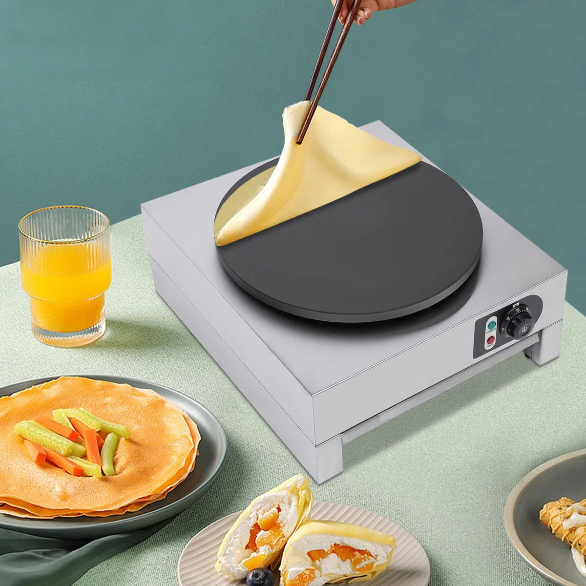 Crepes - Crepes (3000 W, con distribuidor de masa, revestimiento antiadherente, diámetro de 400 mm, para crepes y tortitas