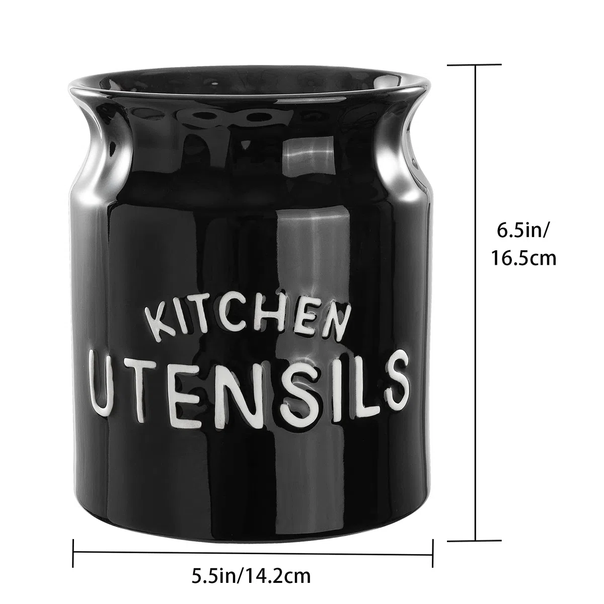 Kitchen Utensilhalter, großer Bauernhaus Utensilhalter für Arbeitsplatten, dekorative Keramikkoch -Utensilien, Schockhalter für Küchentheke, 14 x 16 cm, Schwarz