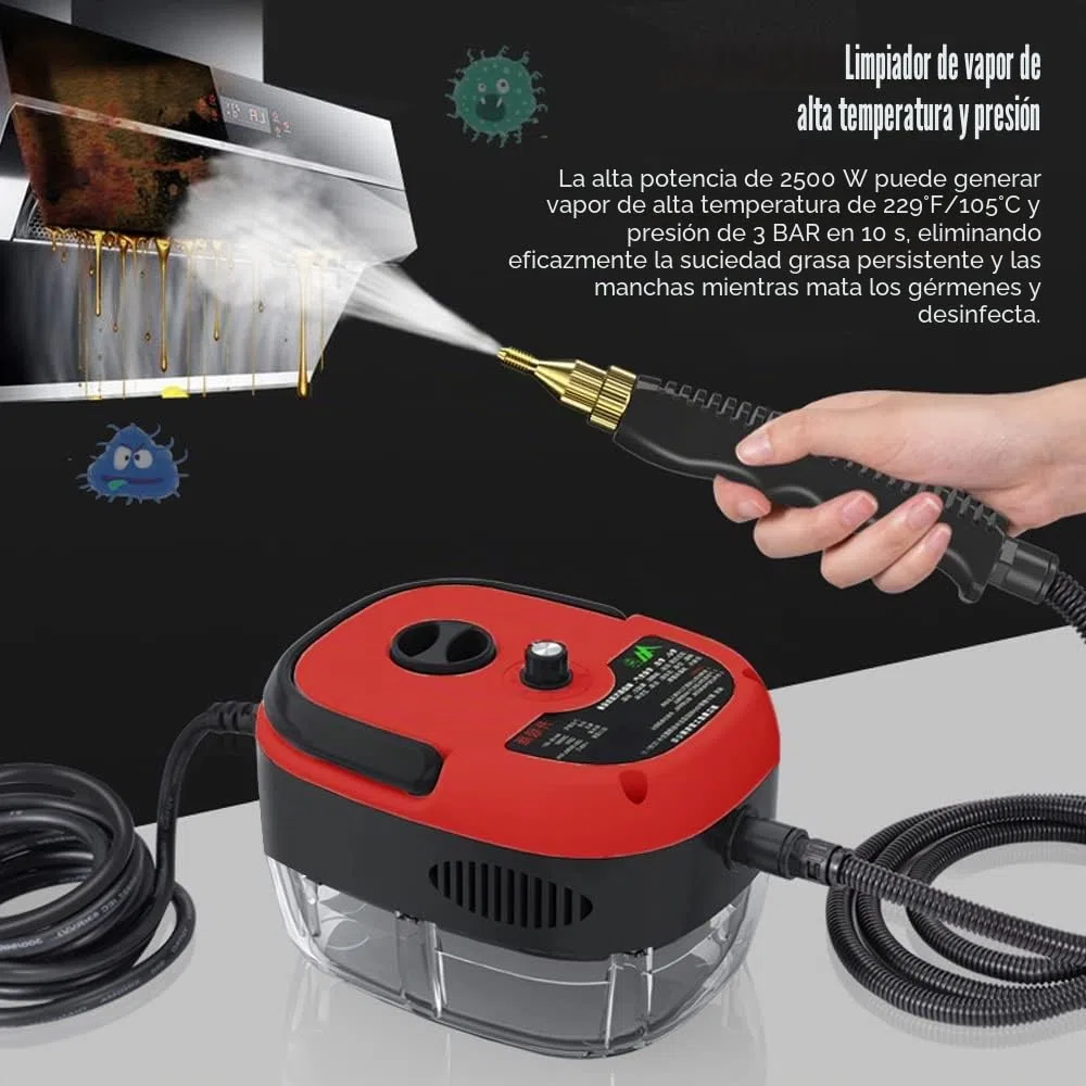 Decdeal Limpiador a vapor portátil portátil de 2500 W Máquina de limpieza a vapor presurizada a alta temperatura con cepillos y guantes para muebles de cocina coche de baño