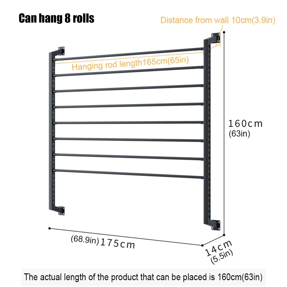 Genérico Soporte de Pared Ajustable para vinilos, láminas Que cambian de Color, Papel Tapiz y Telas. Capacidad para 8 Rollos. Solución de Almacenamiento de Metal Resistente.