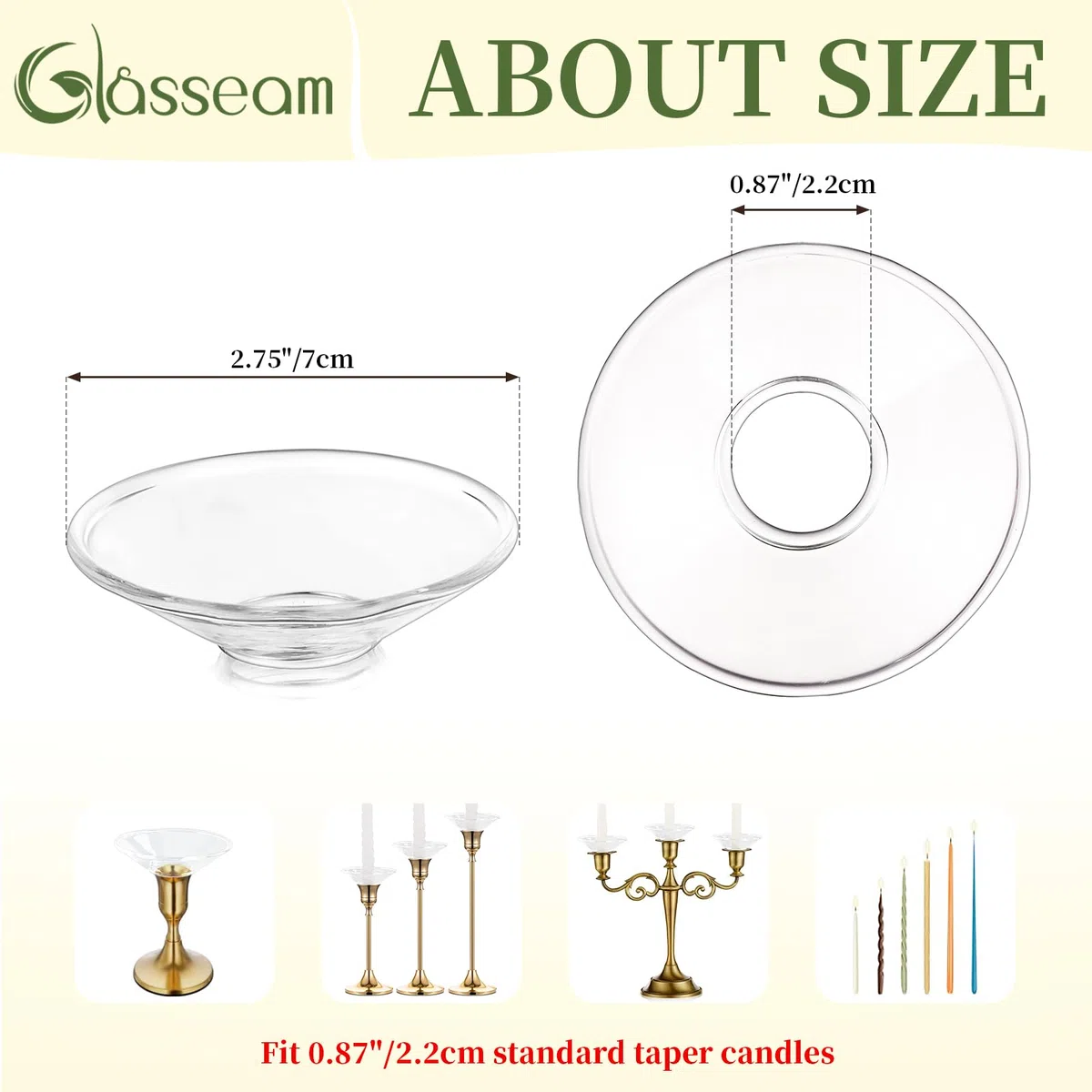 Glasseam Portavela Anillo Transparente, Taper Bobeche De Cristal Set De 12, Protector De Velas Redondo para Navidad y Bodas