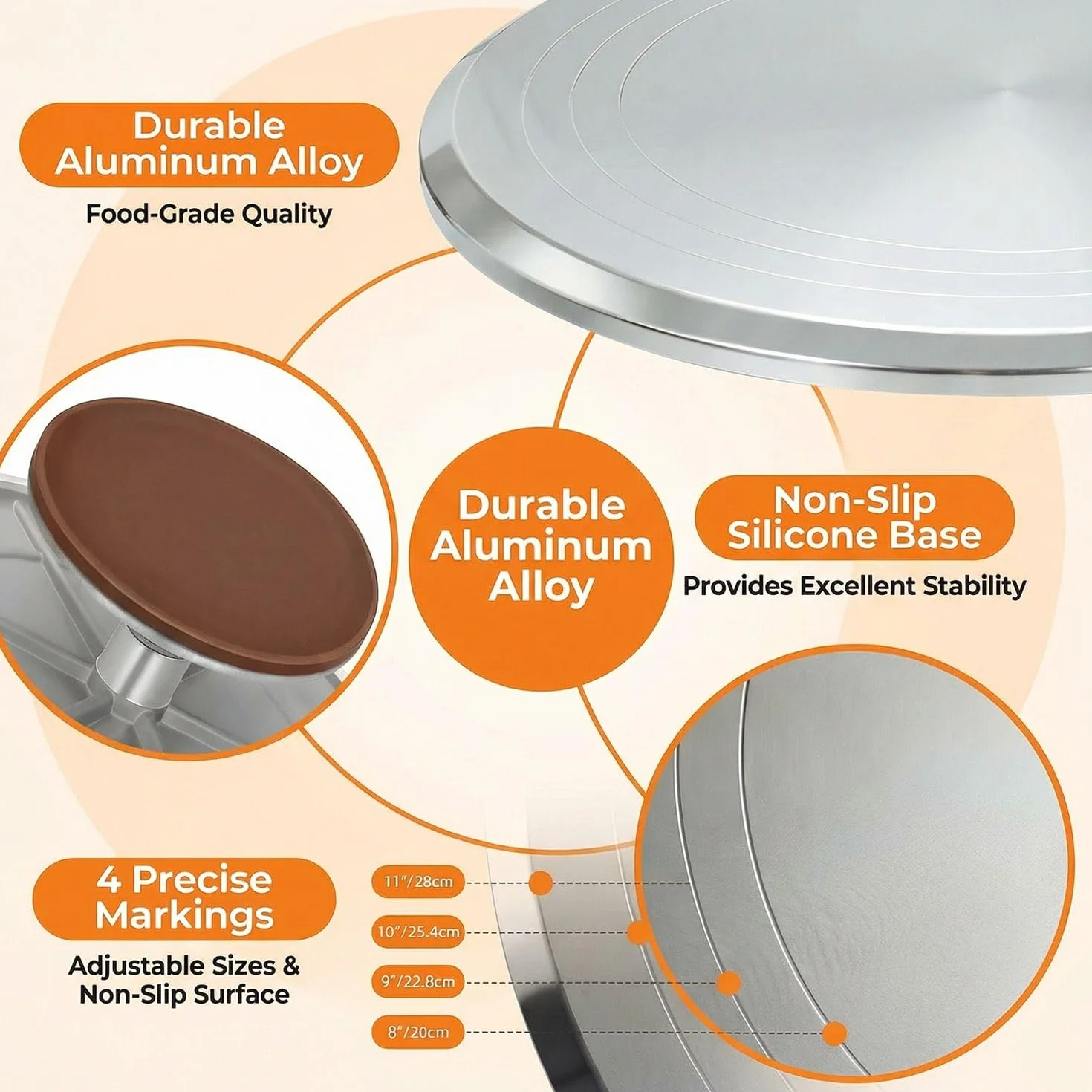 Plato Giratorio para Tartas de Aluminio - Base Giratoria para Decoración Profesional con Set de 144 Accesorios de Repostería Incluye Espátula y Boquillas, Gran Regalo para Mujeres