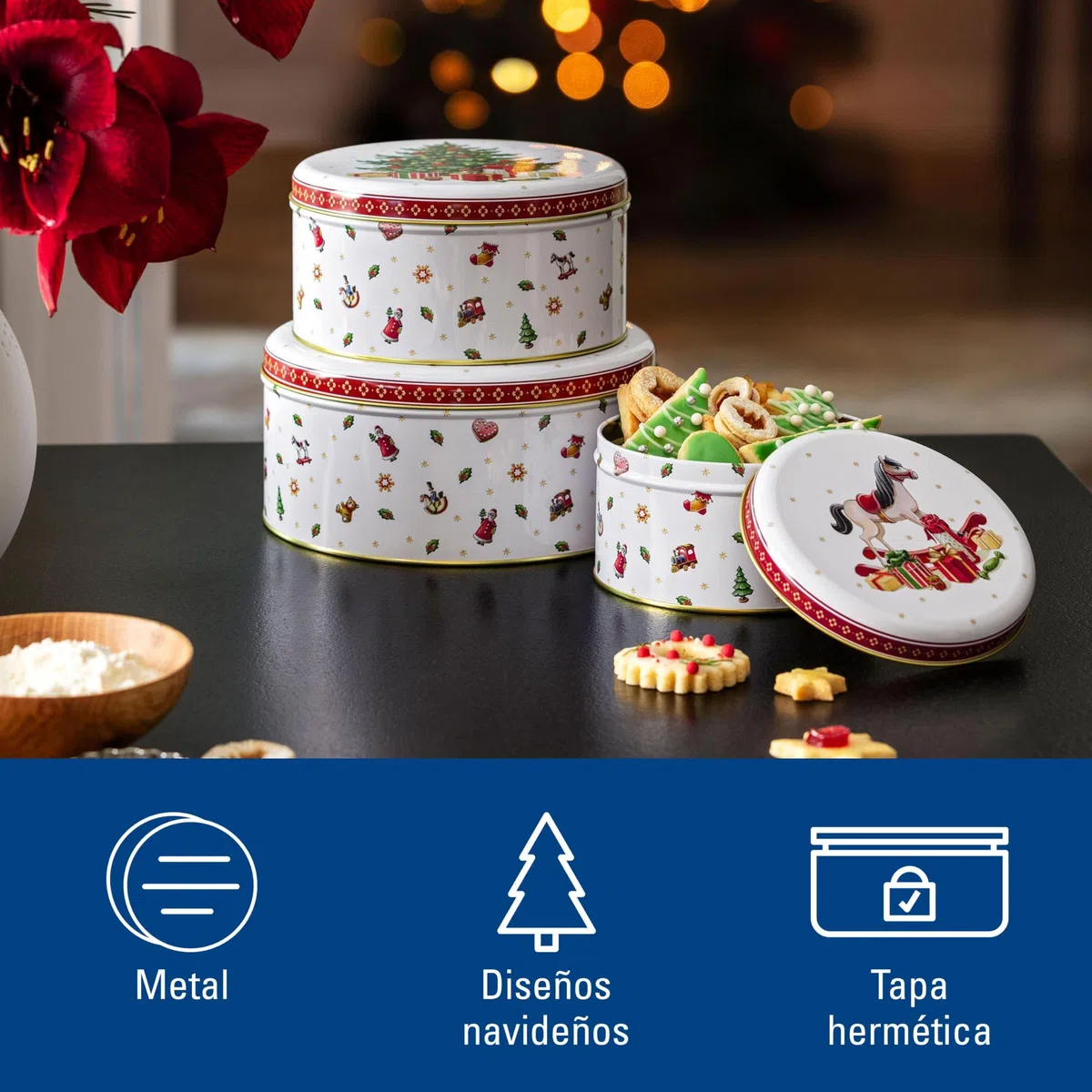 Villeroy & Boch - Winter Collage Set de Cajas de Galletas Multicolor, Bote de Galletas Navidad, Tarros, Metal