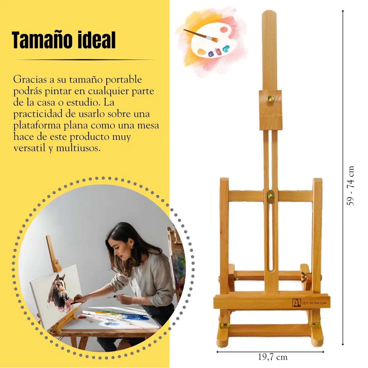 Caballete mesa plegable RUBENS, Altura Ajustable para lienzos, Caballete Madera de Haya para pintar, atril pintura para adultos, niños, principiantes. Soporte de tablets libros, decoración mesa