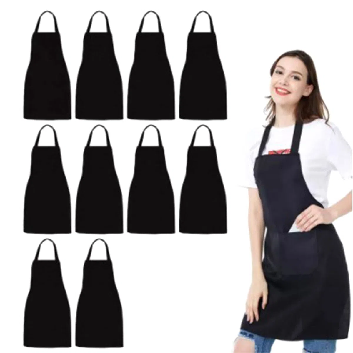 Paquete de 20 Delantales con Pechera - Delantal Negro Unisex Una Granel con 2 Bolsillos Espaciosos, Lavable Una Máquina para la Elaboración de Dibujos de Barbacoa En la Cocina