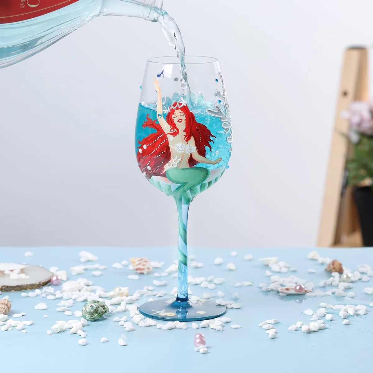 NymphFable Copa de Vino Princesa Sirena Pintada a Mano 15oz Regalos de Cumpleaños Personalizados para Mujeres (1 unidad)