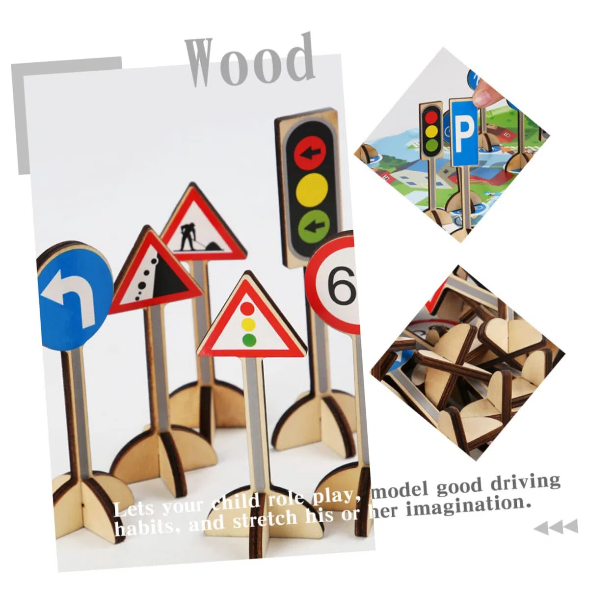 Alasum Juego de Señales de Tráfico de Madera para Niños, Modelo Educativo para Mejorar la Seguridad y Aprendizaje Temprano en Juegos Cognitivos