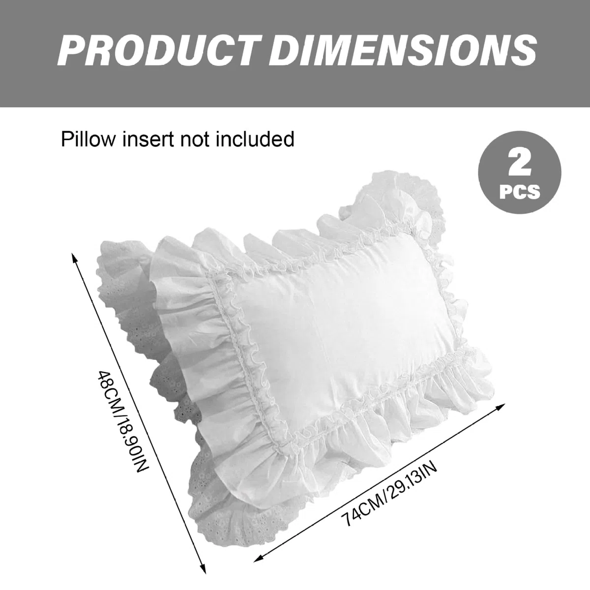 2 uds Funda de Almohada con Volantes, Fundas de Almohada Suaves de algodón de 19x29 Pulgadas con Encaje, Elementos Esenciales Vintage para el hogar para Dormitorio, Cama, Fundas Blancas