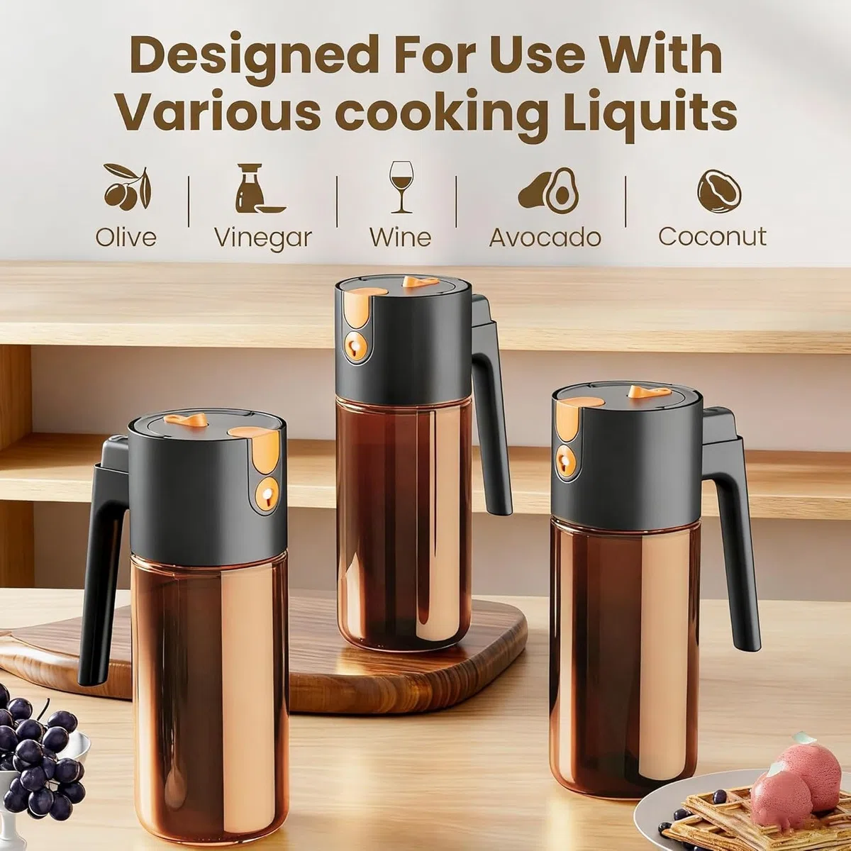 Dispensador de Aceite de Cocina Pulverizador, Aceitera de Vidrio, Rociador Continuo Multiuso para Ensaladas y Sartenes, Negro