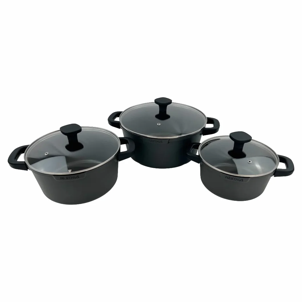 Nerthus FIH 1554 cacerola alta de aluminio fundido con revestimiento antiadherente quantanium apta para inducción, gas y vitrocerámica tapa de cristal con válvula y asas de silicona desmontables