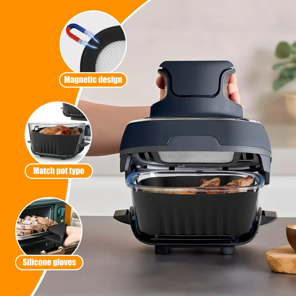 SelfTek 6 Piezas Airfryer Accesorios para Ninja CRISPi FN101EU – con 2 moldes de Silicona, protección contra Salpicaduras, Guantes de Silicona, Alfombrillas de Silicona para Accesorios Ninja Crispi