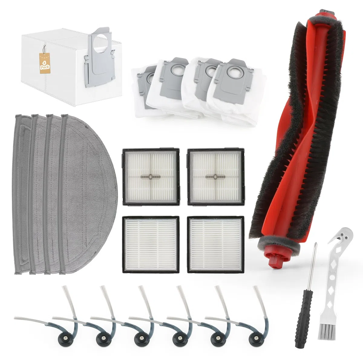 Para Roborock Q10 S5+/S5/Q10 X5+/Q10 X5 Repuesto Accesorios con 1 Cepillo Principal,4 Bolsas Polvo,4 Filtro Hepa,6 Cepillo Lateral,1 Cepillo de Limpieza para Aspiradora
