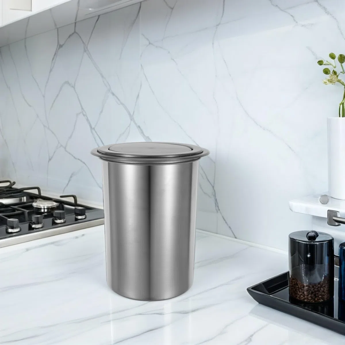 DOITOOL Cubo de Basura de Cocina Empotrado con Tapa Abatible, Acero Inoxidable 304, Juego de 3 Piezas para Encimera, Bote de Basura Compacto para Hogar, Restaurante y Hotel