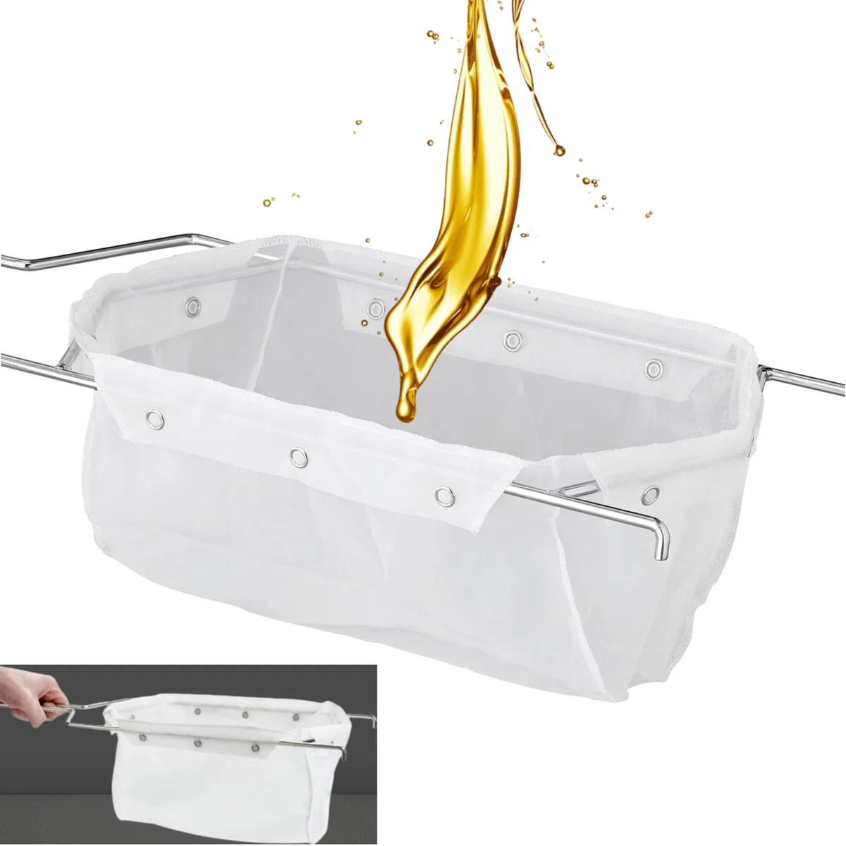 Bolsa de filtro de aceite para freidora comercial con broches y marco de soporte para bolsa de filtro de aceite, filtros de aceite de cocina de 6 pulgadas de profundidad, duradera más de 1000 veces,