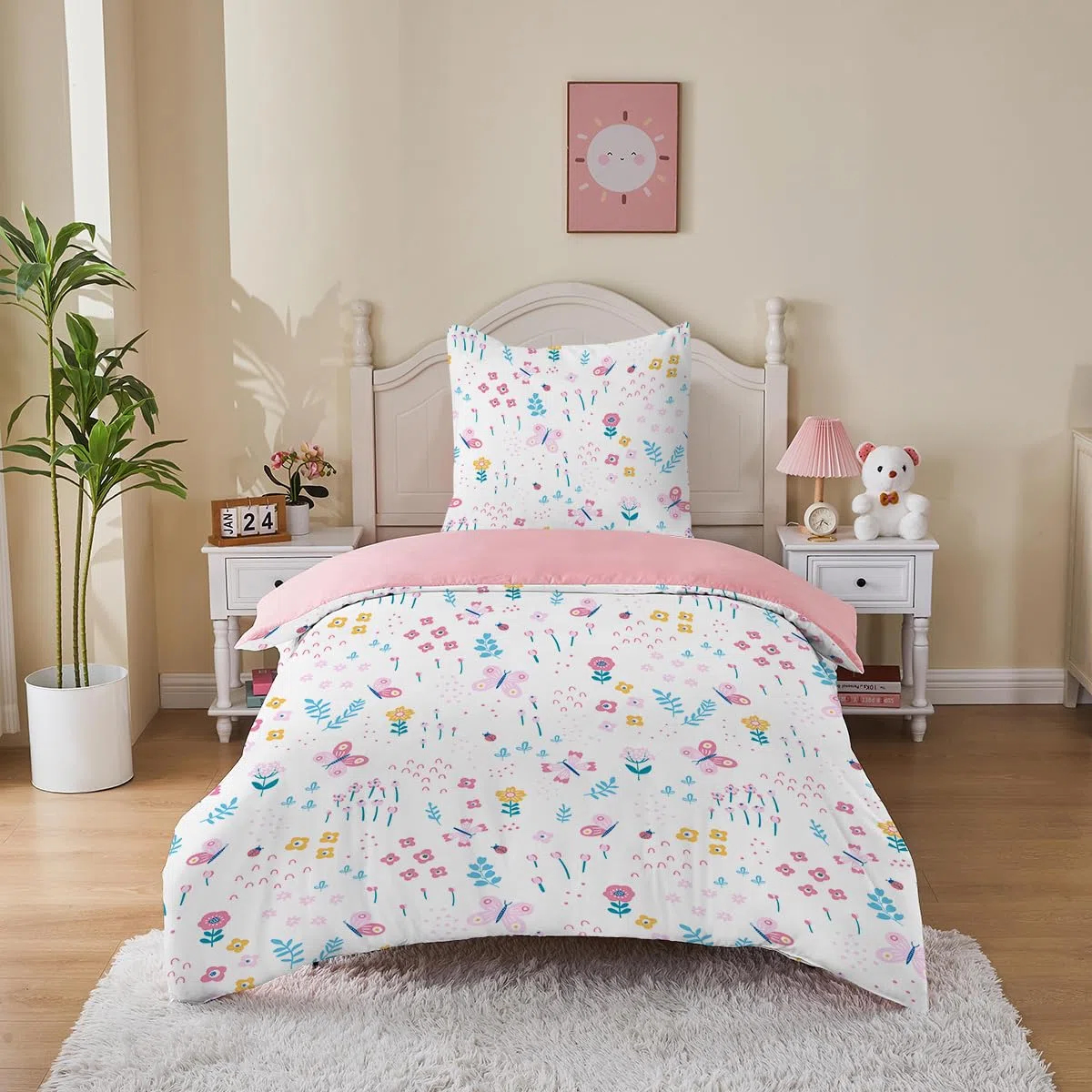 MUSOLEI - Funda nórdica de 140 x 200 cm, para niño, niña, 90 x 190 cm, 1 persona, flores, rosa, 3D, estampado con funda de almohada, 65 x 65