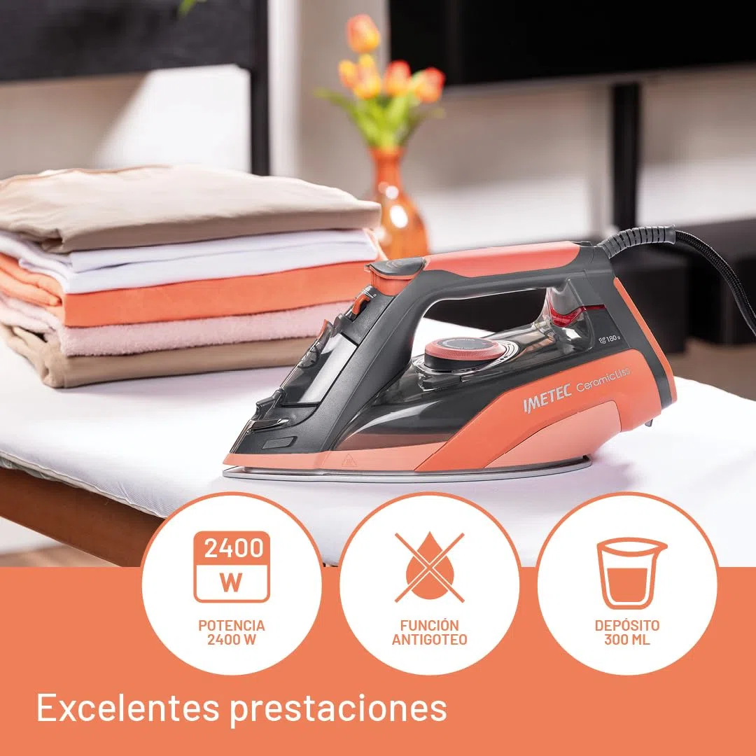 Imetec Ceramicliss, Plancha De Vapor, Ligera, Manejable, Antical, 180 g De Vapor, Suela Cerámica Deslizante, 2400 W, Mango Ergonómico, Tecnología De Ahorro De Energía
