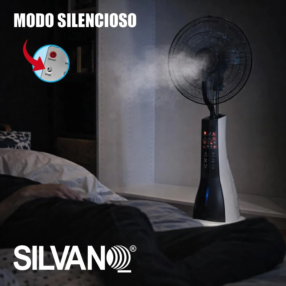 SILVANO Ventilador Nebulizador de Pie 90W con Mando a Distancia | Ventilador con Agua y Pulverizador | 3 Velocidades, Temporizador y Oscilación | Silencioso | Depósito 2,8–3L (MistFlow Pro)