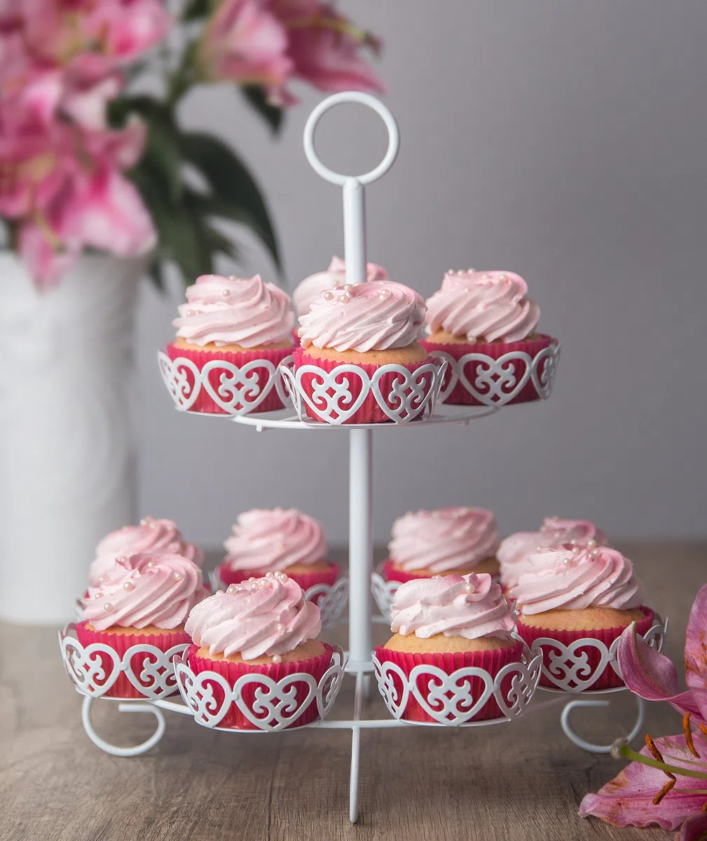 Stand Base para 12 Cupcake Muffin postres 2-Niveles | Soporte en Metal Blanco, Vintage | Ideal para Fiestas de cumpleaños de niños, Bodas, bautizos, cumpleaños, Baby Showers