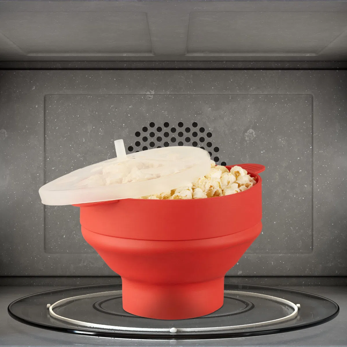 Relaxdays Palomitero Microondas, Recipiente Palomitas, Silicona, sin Aceite, sin BPA, 14.5 x 25.5 x 25.5 cm, Rojo
