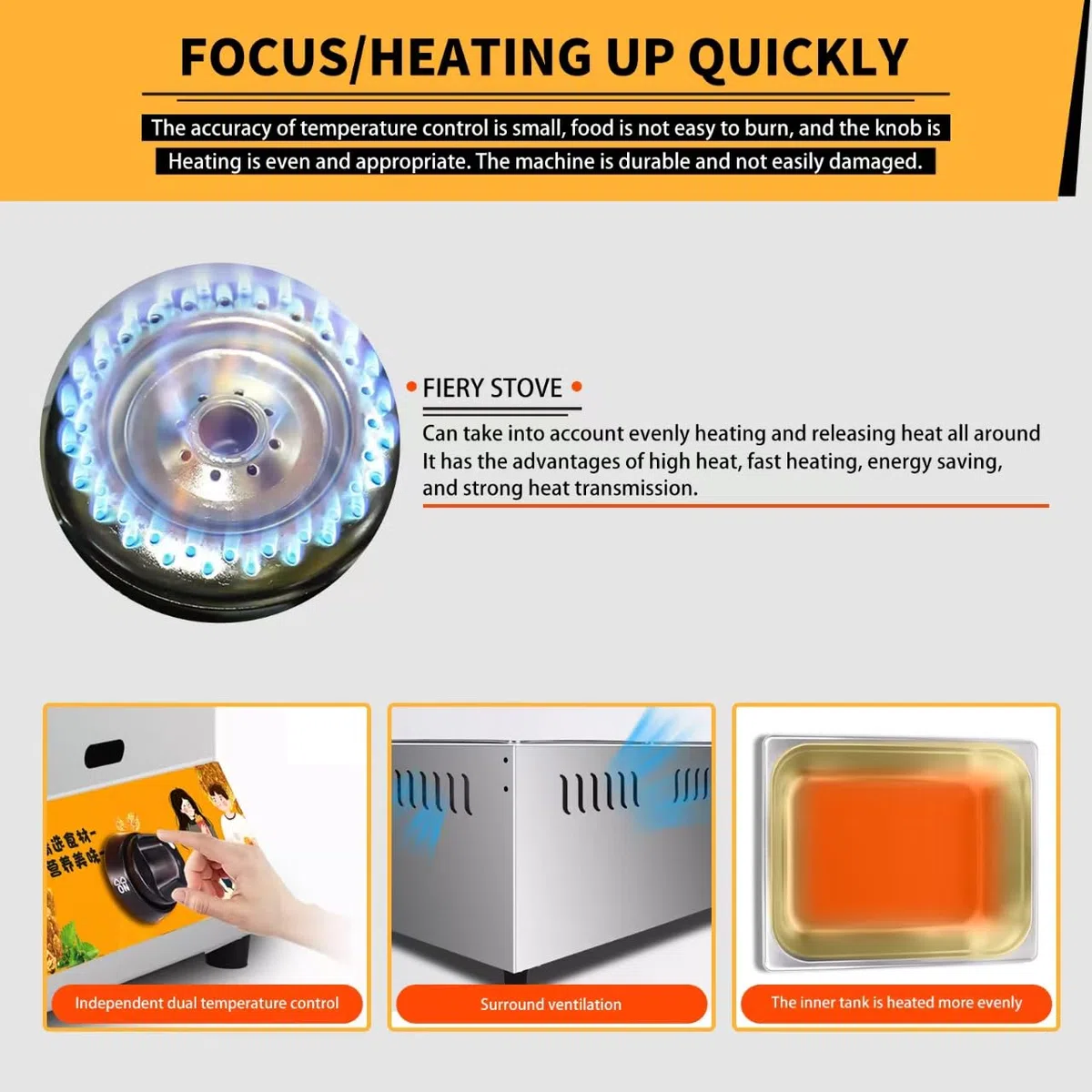 Freidora de gas comercial, cocina de acero inoxidable de alta capacidad para restaurantes, supermercados y soportes de comida rápida, equipo de cocina profesional