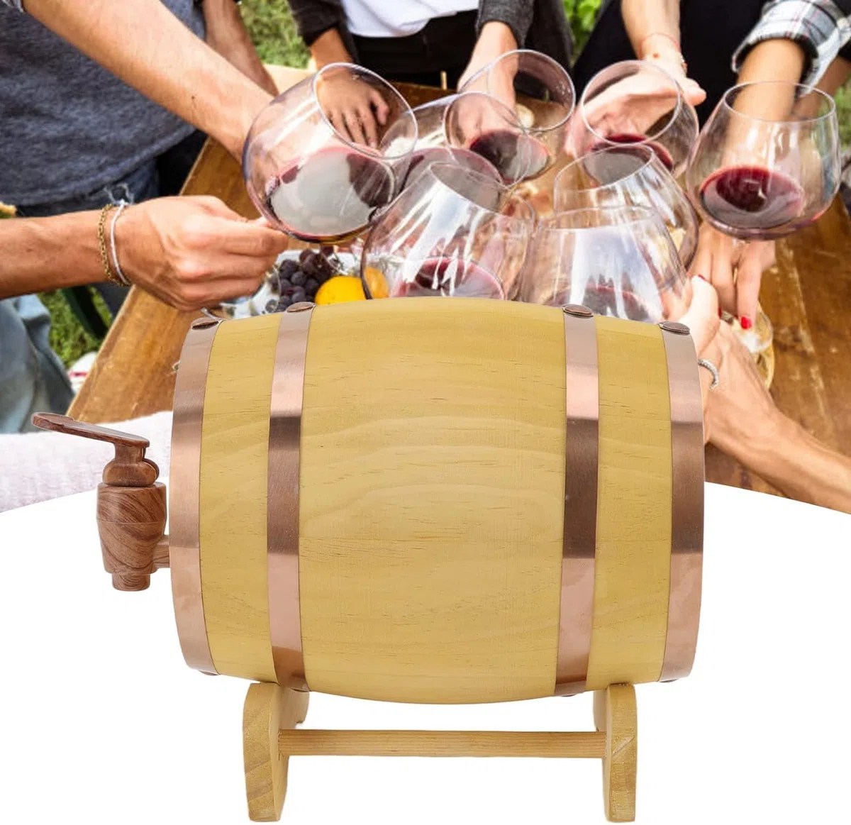 Barril de Whisky de 1,5 L, Barril de Madera de Pino Barril de Vino Pequeño con Grifo y Soporte Barril de Cerveza de Grifo para Whisky Bourbon Tequila Vinagre de Vino Cerveza