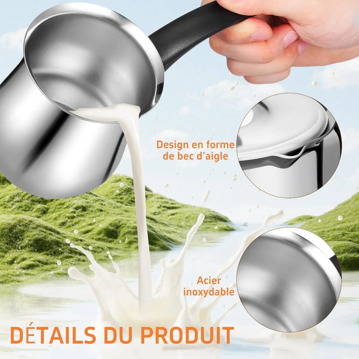 UKCOCO - Cafetera turca de acero con tapa y asa para preparar café té y leche compatible con placas de inducción y Stovetop