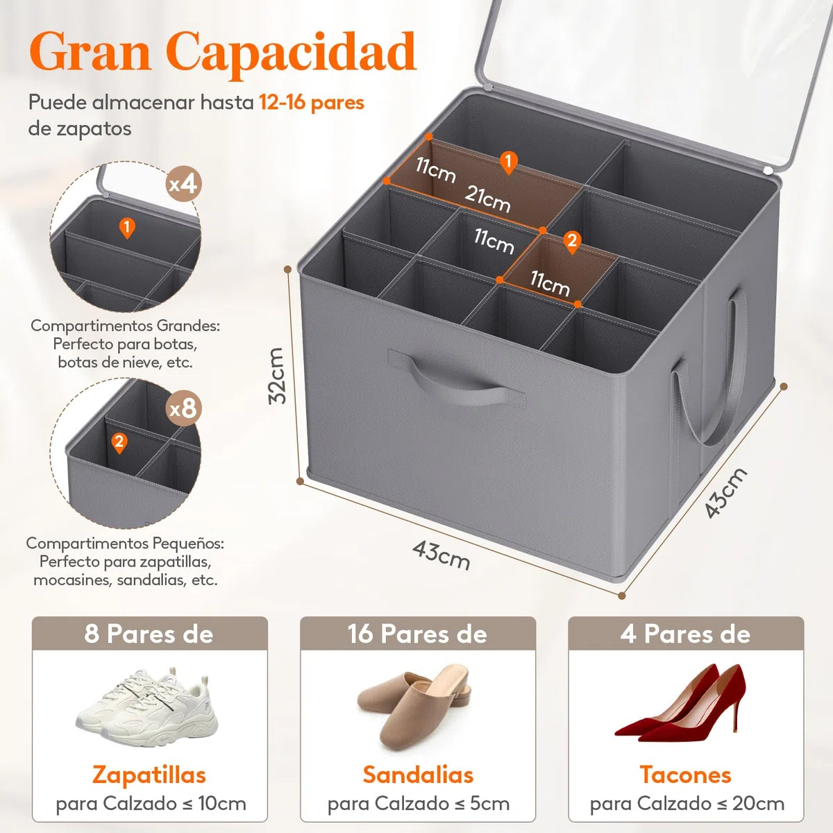 Lifewit Organizador Zapatos para Armario, Almacenaje de Zapatos para 12-16 Pares, Caja con Tapa Plegable con Cubierta, Shoe Organizer, Gris, Pack de 2 para 24-32 Pares
