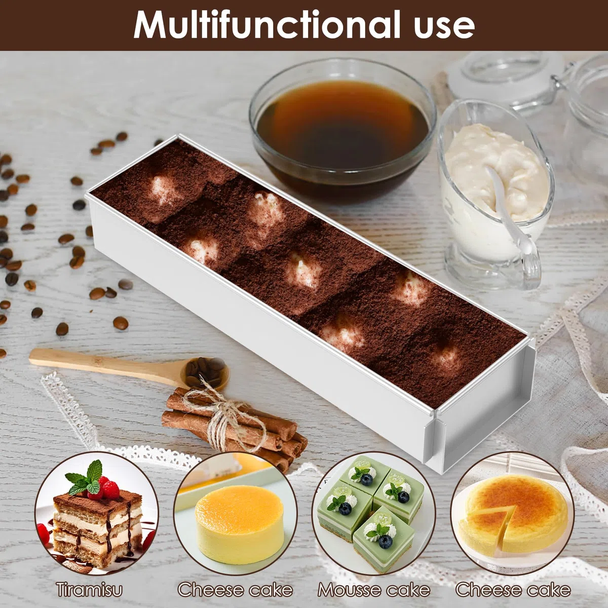 Molde para tartas de tiramisú, rectangular, forma de tiramisú de aleación de aluminio, antiadherente, resistencia a altas temperaturas, para tartas de queso tiramisú (actividad)