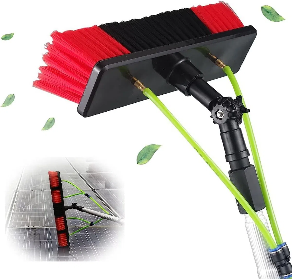 Kit de barra telescópica de limpieza de ventanas de 6 m, barra extensible de 6 m con cepillo de alimentación de agua de 30 cm, ideal para paneles solares, invernaderos y ventanas altas, equipo de