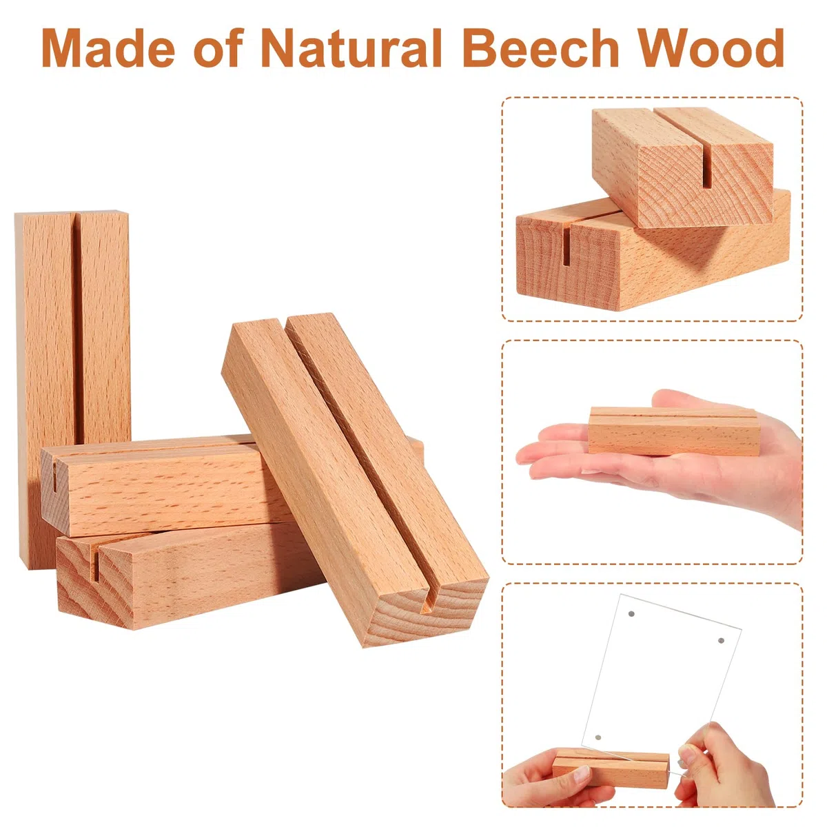 16 Piezas Soportes para Tarjetas de Madera, 10x3x2cm Soporte Fotos para Bodas, Banquetes y Fiestas, Portanúmeros Portamenús de Mesa para Restaurantes (Oscuro)